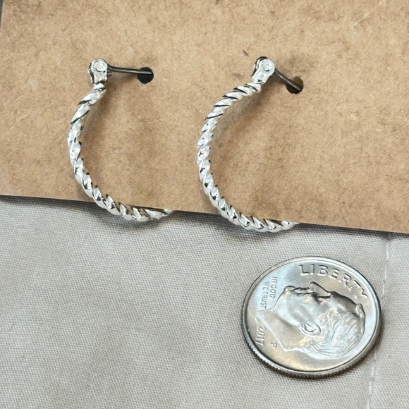 2/$15 Silver tone hinged hoop earrings w/rope style design - Picture 2 of 10